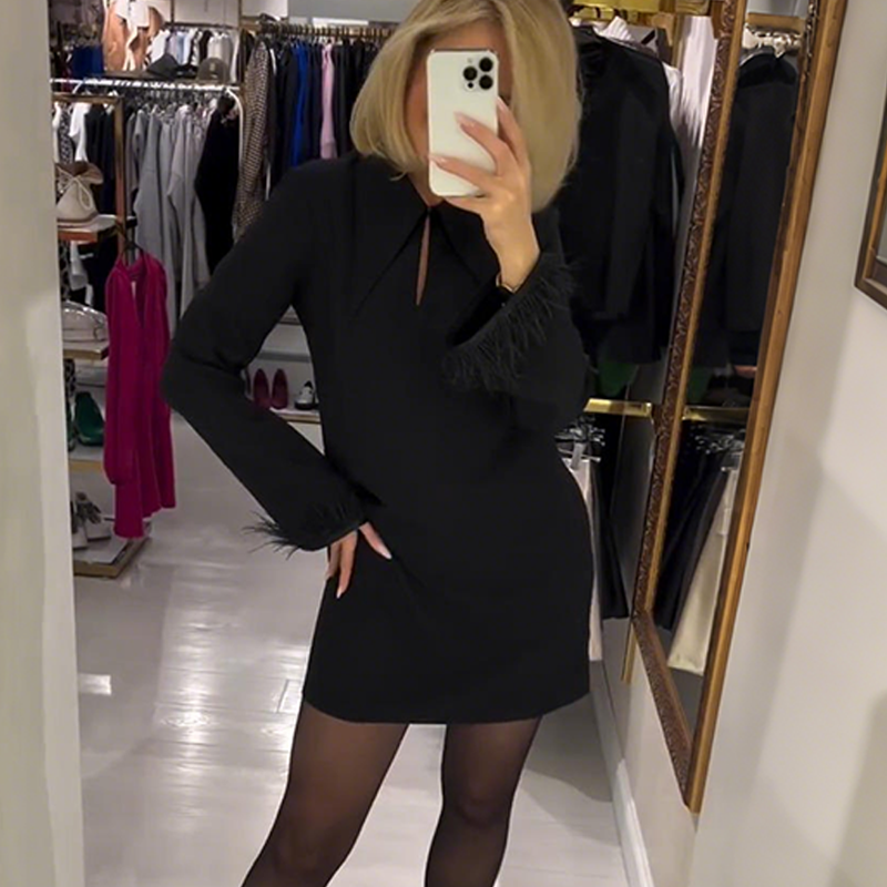 🔥Black Friday-salg 49 % RABATT🔥Elegant langermet minikjole til dame