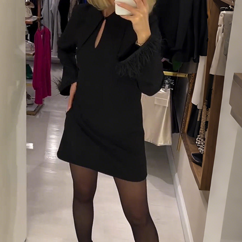 🔥Black Friday-salg 49 % RABATT🔥Elegant langermet minikjole til dame