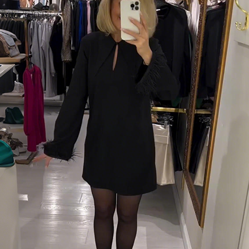 🔥Black Friday-salg 49 % RABATT🔥Elegant langermet minikjole til dame