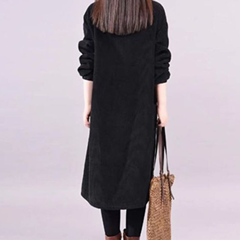 Lang corduroy kjole med høy hals for kvinner