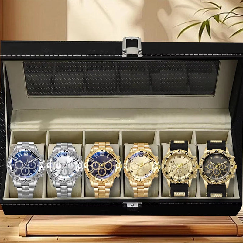 ⌚ 48 % RABATT NÅ! 🎁 Herreklokkesett med 6 deler – Elegant kolleksjon, stilig gaveeske og perfekt for alle anledninger ✨📦