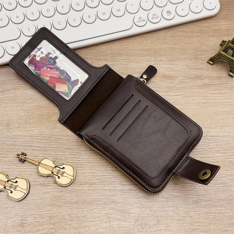 Herrelommebok i Vintagestil med Glidelås