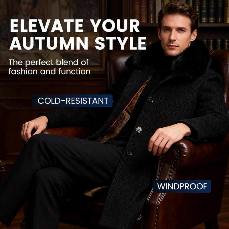 Herrejakke i tykk ull med krage, til hverdagsbruk om vinteren