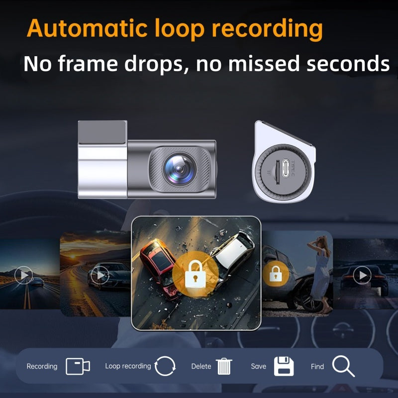 1080P HD-dashbordkamera med Wi-Fi og nattesyn
