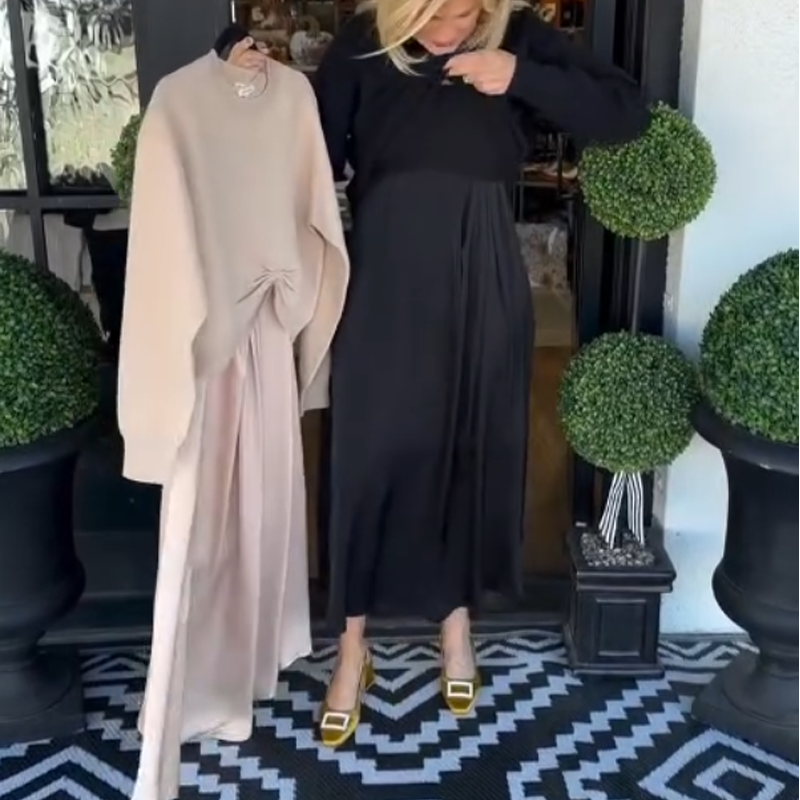 Elegant 2-delt sett for kvinner: Topp med vridd knute og maxikjole