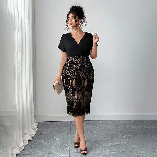 Kvinners uformelle mote V-hals kjole