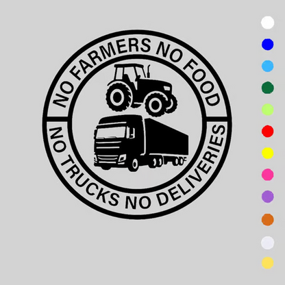 Bilklistremerke: Ingen bønder, ingen mat - ingen lastebiler, ingen leveranser