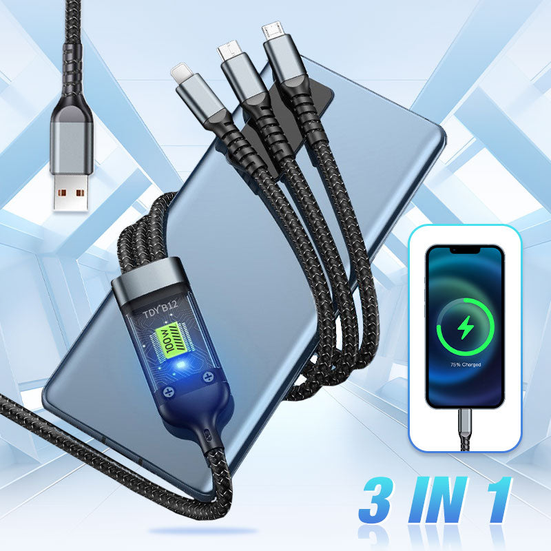 💥Gjennomsiktig lysemitterende 3-i-1-kabel for superrask lading