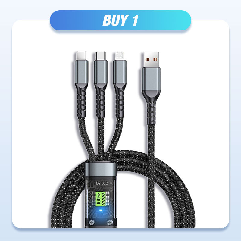 💥Gjennomsiktig lysemitterende 3-i-1-kabel for superrask lading