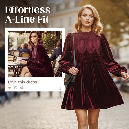 Vintage-inspirert tunikakjole med blondepaneler