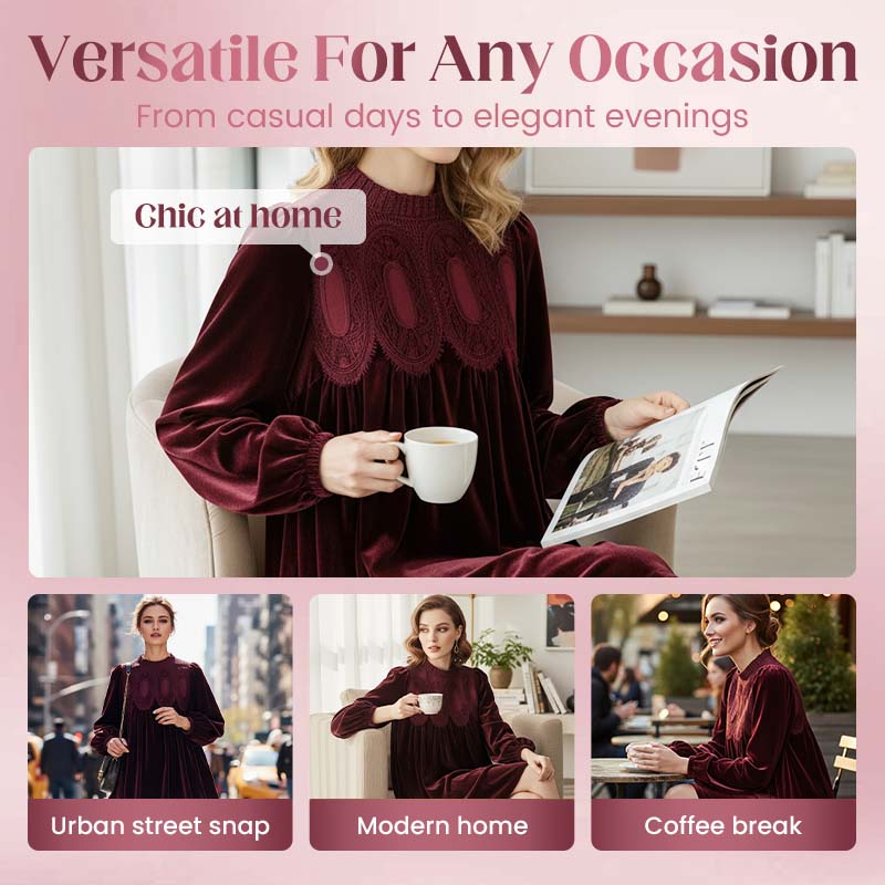 Vintage-inspirert tunikakjole med blondepaneler