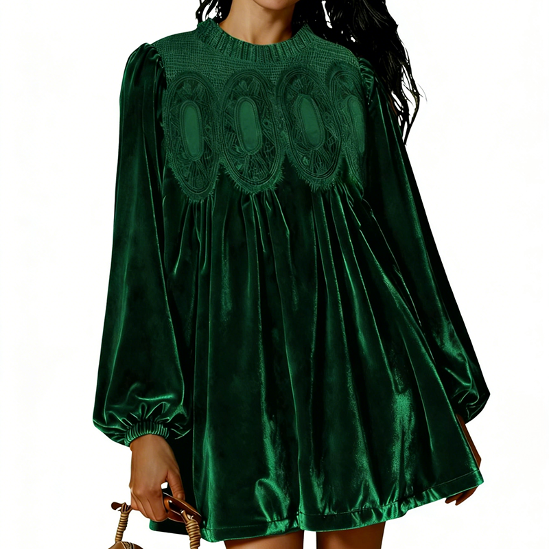 Vintage-inspirert tunikakjole med blondepaneler