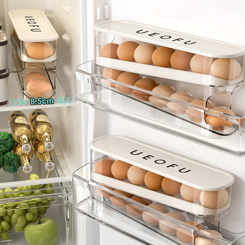 🥳2026 VARMT SALG🥳💞50 000+ SOLGT! 🥚🌀 50 % RABATT! Dobbel automatisk rullende eggorganisator – 2-lags oppbevaring i sidedøren, eggene ruller automatisk fremover. Slutt på glemte egg! 🧊✨
