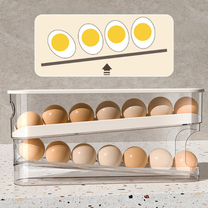 🥳2026 VARMT SALG🥳💞50 000+ SOLGT! 🥚🌀 50 % RABATT! Dobbel automatisk rullende eggorganisator – 2-lags oppbevaring i sidedøren, eggene ruller automatisk fremover. Slutt på glemte egg! 🧊✨
