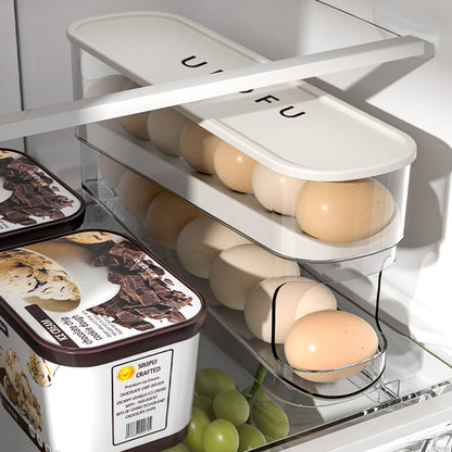 🥳2026 VARMT SALG🥳💞50 000+ SOLGT! 🥚🌀 50 % RABATT! Dobbel automatisk rullende eggorganisator – 2-lags oppbevaring i sidedøren, eggene ruller automatisk fremover. Slutt på glemte egg! 🧊✨