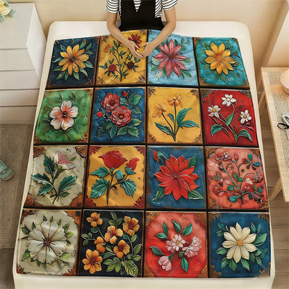 Blomstret myk og varm flanellsteppe