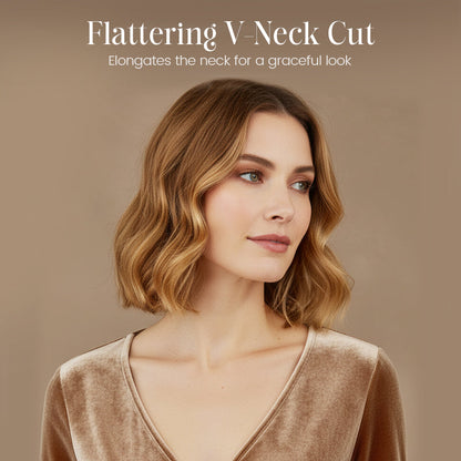 Dametopp med V-hals og lange ermer og rysjer