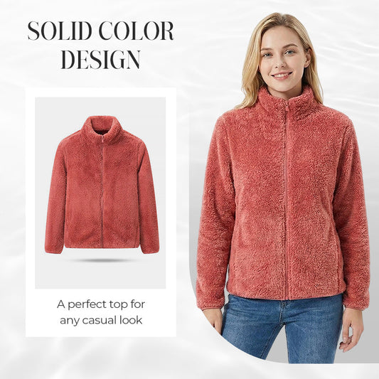 Damejakke med glidelås og lommer, shaggy