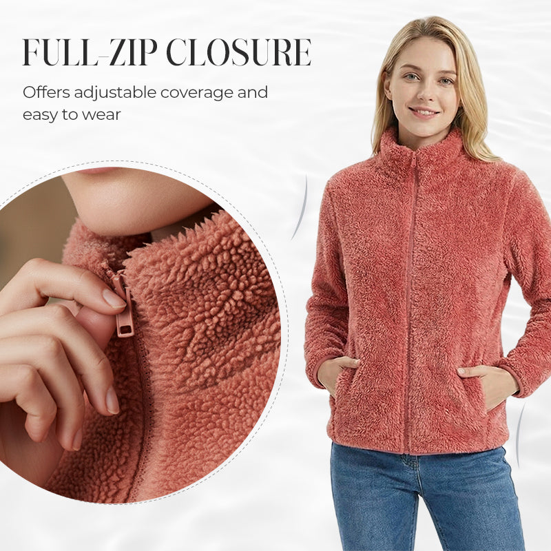 Damejakke med glidelås og lommer, shaggy