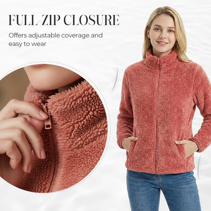 Damejakke med glidelås og lommer, shaggy