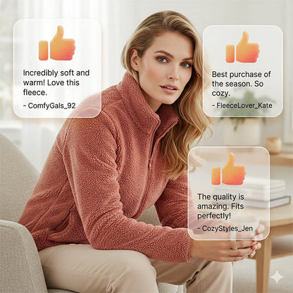 Damejakke med glidelås og lommer, shaggy