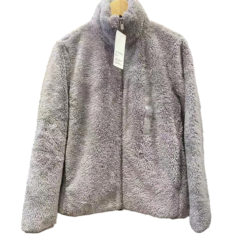 Damejakke med glidelås og lommer, shaggy