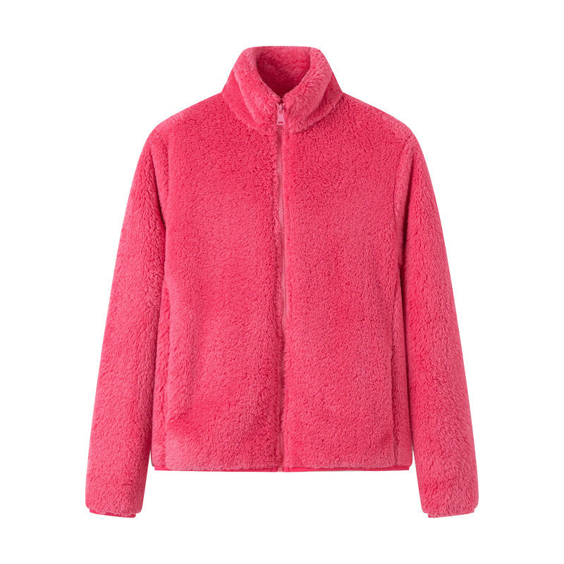 Damejakke med glidelås og lommer, shaggy