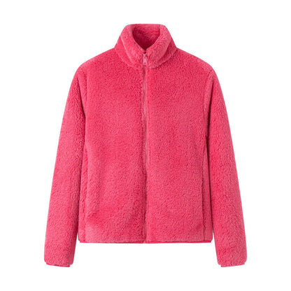 Damejakke med glidelås og lommer, shaggy