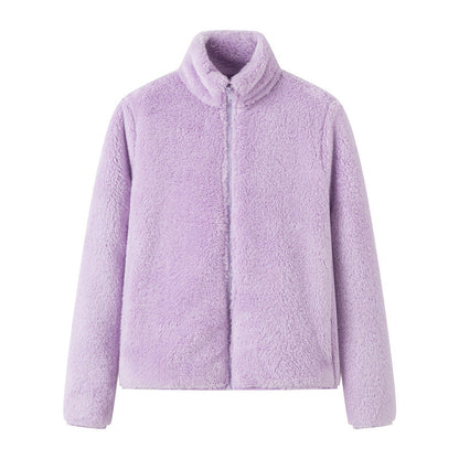 Damejakke med glidelås og lommer, shaggy