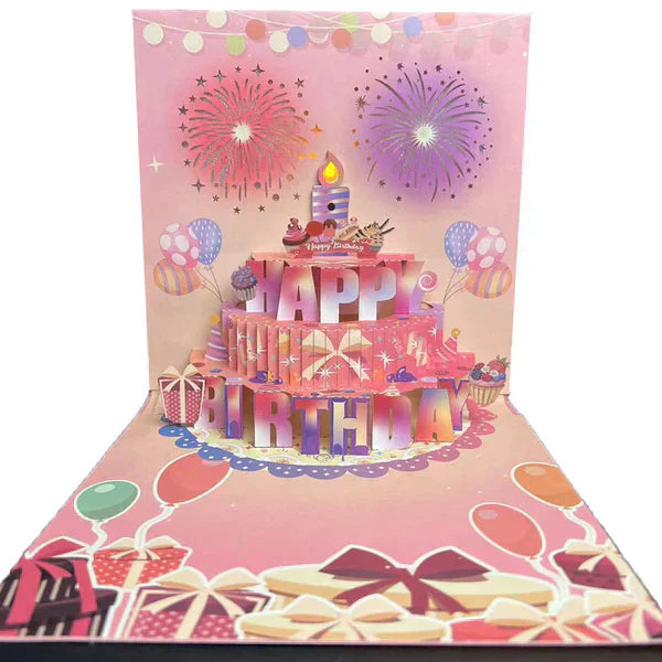 🔥LØRDAGSSALG 48 % RABATT!!🎉3D Pop-up musikalsk bursdagskort med lys og sang🎵🎂