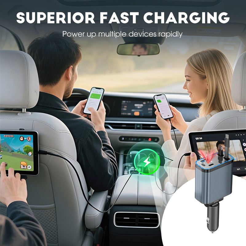 ✨ Superrask 4-i-1 bilopplader 90 W – med oppbevarbare kabler og stemningsfull stjernebelysning 🚗🌌