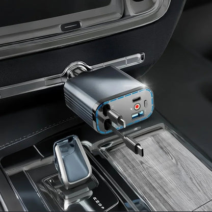 ✨ Superrask 4-i-1 bilopplader 90 W – med oppbevarbare kabler og stemningsfull stjernebelysning 🚗🌌