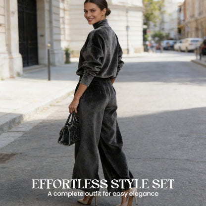 📢📢48 % RABATT NÅ! ⏳Sett med 2 deler, varm topp og vide bukser til dame