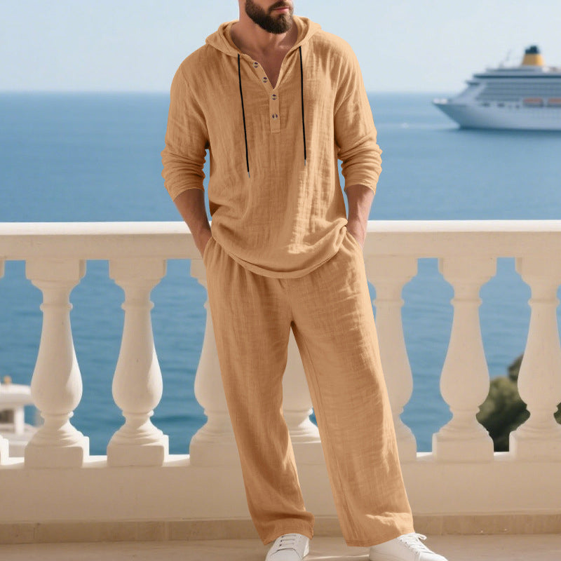 2-delt sett med hettegenser og bukse med løs passform til herre