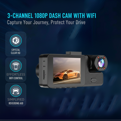 🔥 48 % rabatt 🚗 3-kanals Full HD 1080P dashbordkamera med Wi-Fi