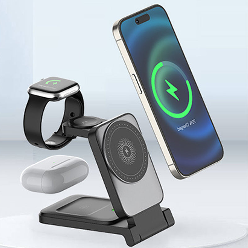 3-i-1 sammenleggbar magnetisk trådløs lader