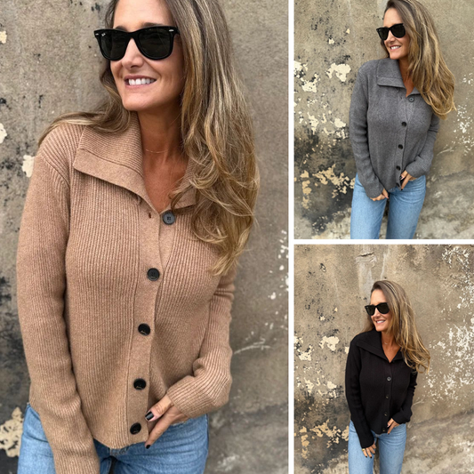 Elegant strikket topp med slagkrage for kvinner