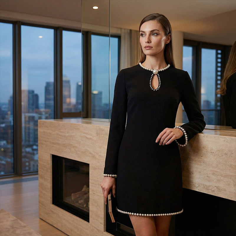 ✨🔥 Kort kjole med hull og utsmykket kunstperle til dame 👚