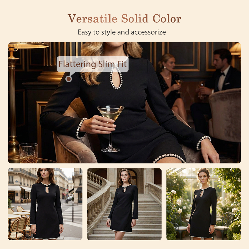 ✨🔥 Kort kjole med hull og utsmykket kunstperle til dame 👚