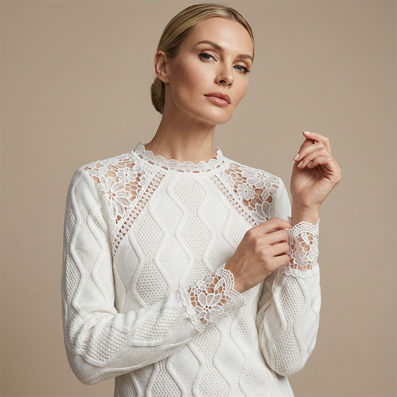 Elegant blondetopp med lappeteppe