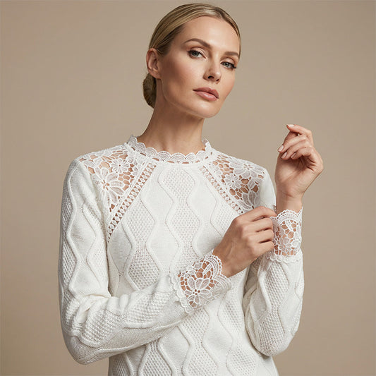 Elegant blondetopp med lappeteppe