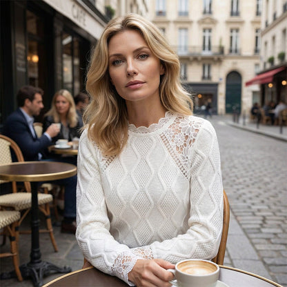 Elegant blondetopp med lappeteppe