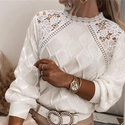 Elegant blondetopp med lappeteppe