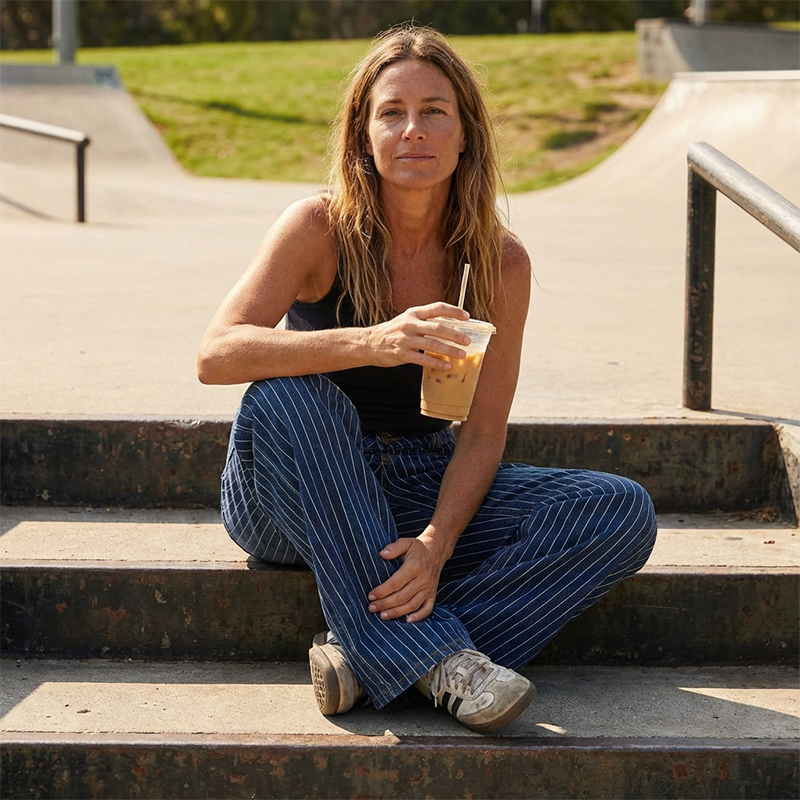 Lavt sittende Y2K-stripete jeans for kvinner