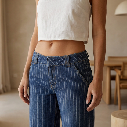 Lavt sittende Y2K-stripete jeans for kvinner