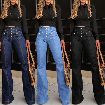 🔥Moteriktige jeans med høy midje og utsving til dame