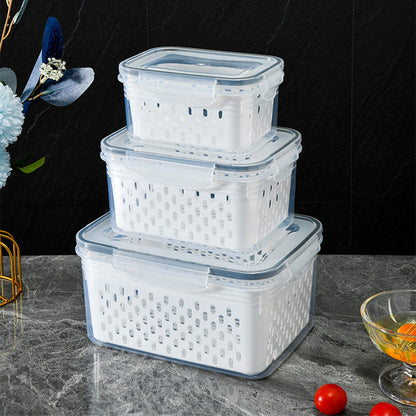 🥳2026 HOT SALG🥳💞50 000+ SOLGT!🧊🧺 48 % RABATT! 3-DELERS fruktbeholdersett – Stopp soggy frukt! Avtakbart dørslag holder produktene sprø og friske i flere dager. Kjøleskapets beste venn. 🍓✨