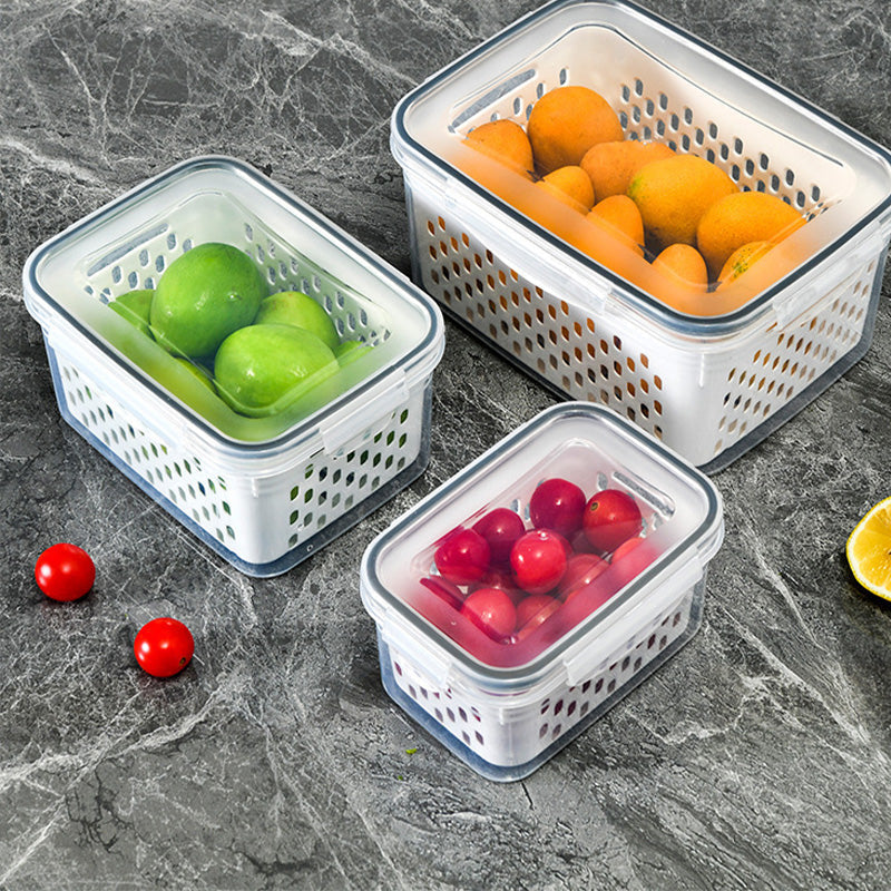 🥳2026 HOT SALG🥳💞50 000+ SOLGT!🧊🧺 48 % RABATT! 3-DELERS fruktbeholdersett – Stopp soggy frukt! Avtakbart dørslag holder produktene sprø og friske i flere dager. Kjøleskapets beste venn. 🍓✨