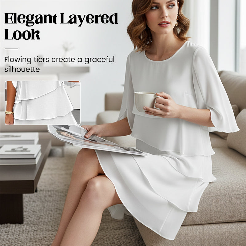 🎁48 % RABATT! Elegant kjole med lagdelte volanger på ermene for kvinner – uanstrengt stil for enhver anledning 💃