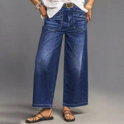 📢📢48 % RABATT!!⏰Casual høyhalset jeans med vid ben for kvinner